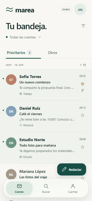 Bandeja unificada de Marea Mail en Android